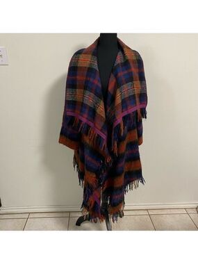Anthropologie Hei Hei Blanket Cardigan Women’s Size XS/S Plaid Tartan fringed